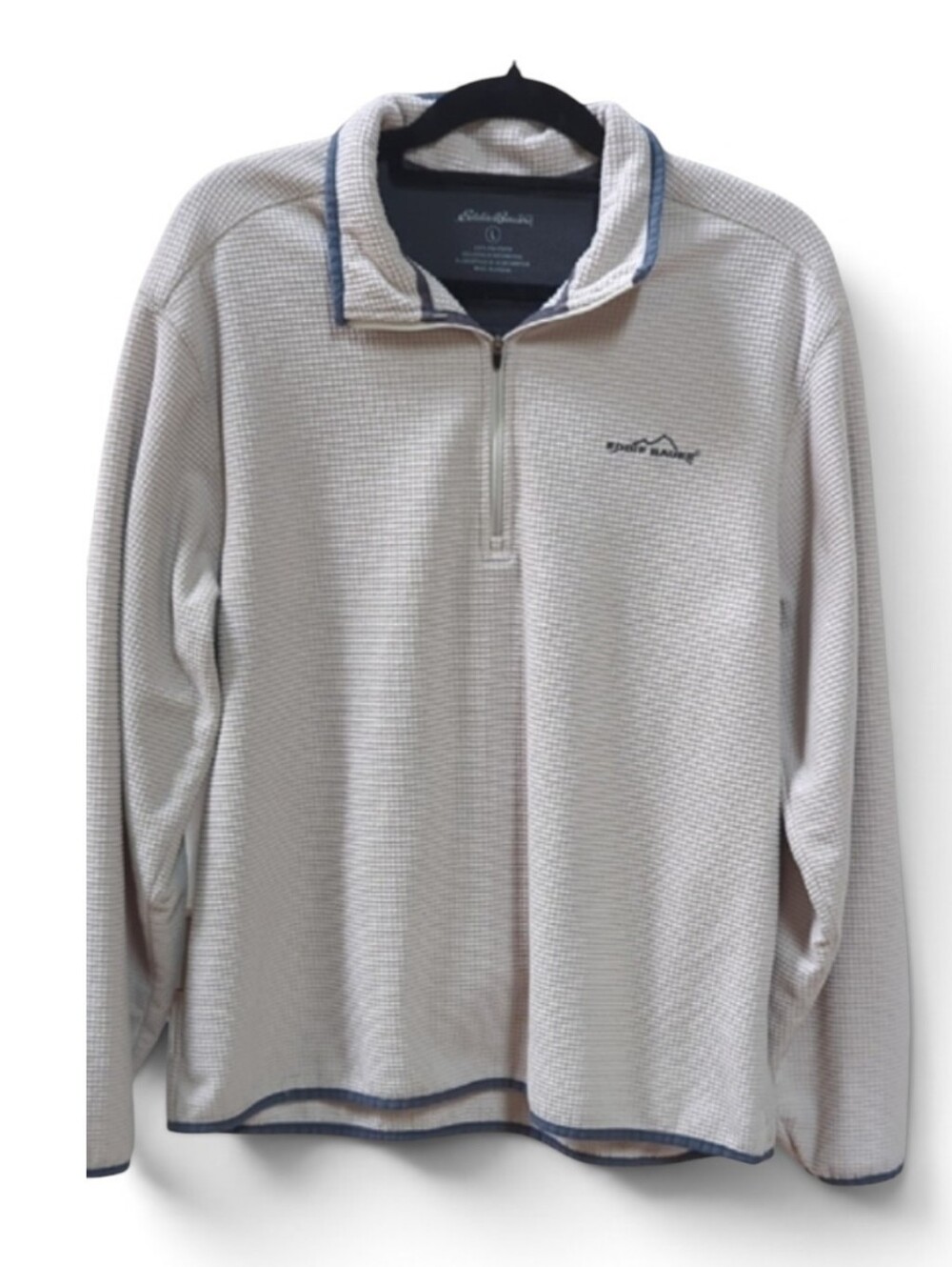 Eddie Bauer, Stone / Ecru Color Quarter Zip Small Check Pattern. Large